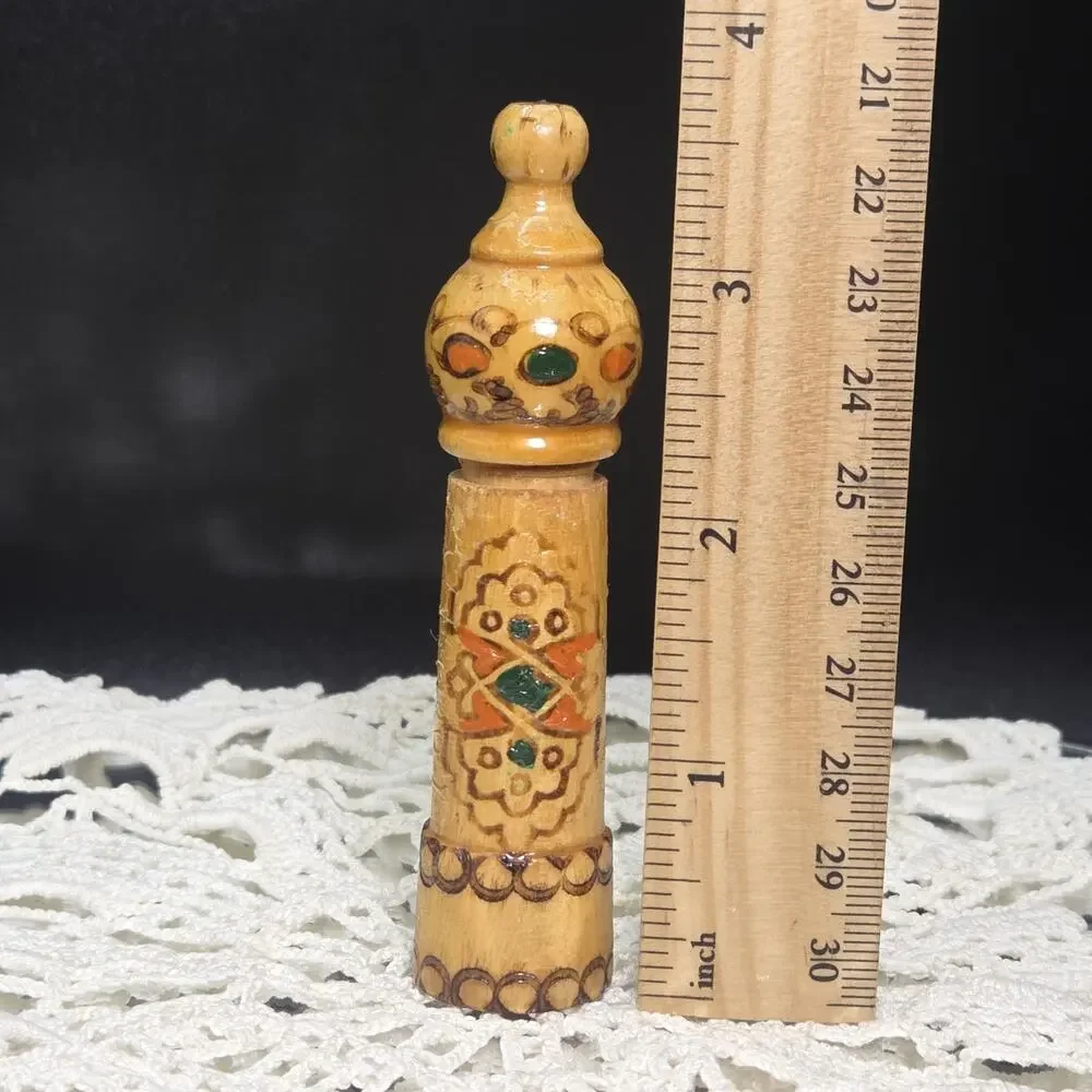 Antique Treen Wooden Hand Carved\painted Etui Sewing Needle Case Rose Bulgaria